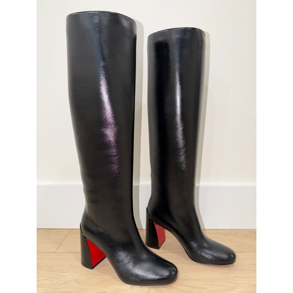 Christian Louboutin Janitta 85 Black Leather Knee High Block Heel Boot 40 - Picture 9 of 16